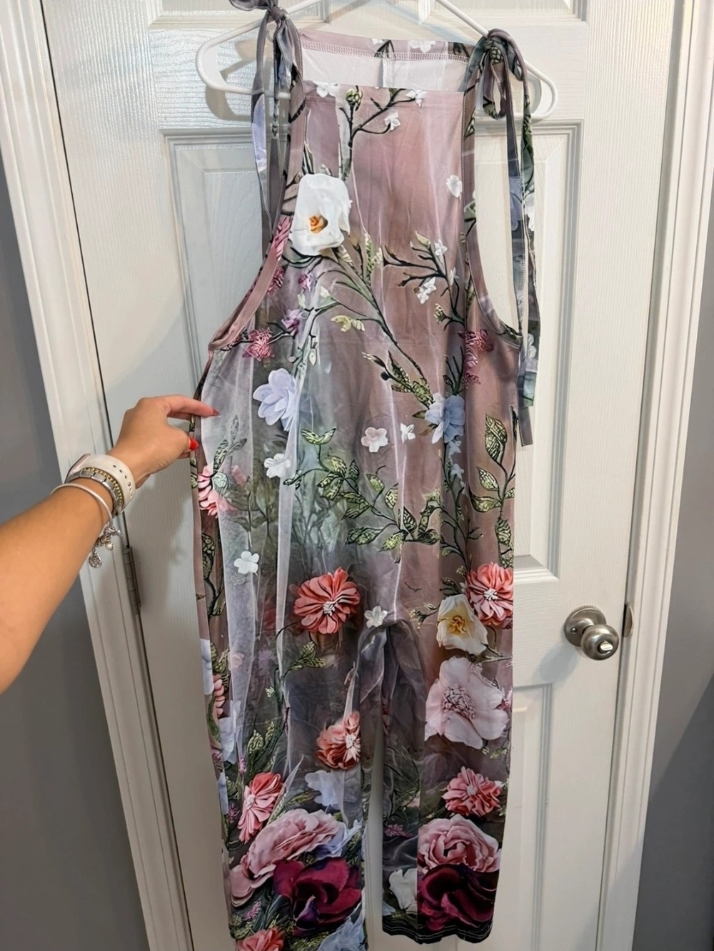 Source Unknown Floral Wide-Leg Jumpsuit in Dusty Rose and Green - Picture 2 of 3